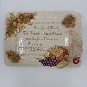 Cracker Barrel Ceramic Platter 3D Thanksgiving Give Thanks Cornucopia Harvest